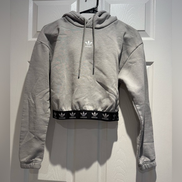 adidas Tops - adidas trefoil cropped hoodie size small neutral athleisure cotton blend fall
